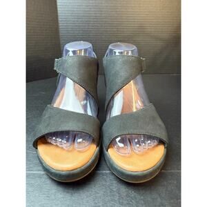 Clarks Unstructured Womens 8 Un Plaza Sling Black Nubuck Leather Wedge Sandals